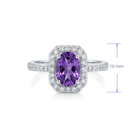 Кольцо из родированного золота с аметистом и бриллиантами