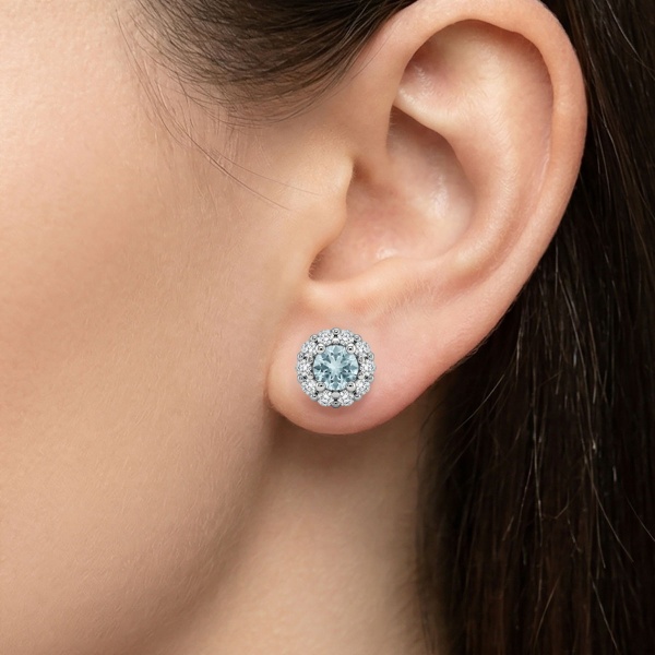 Серьги из родированного золота с аквамарином и бриллиантами