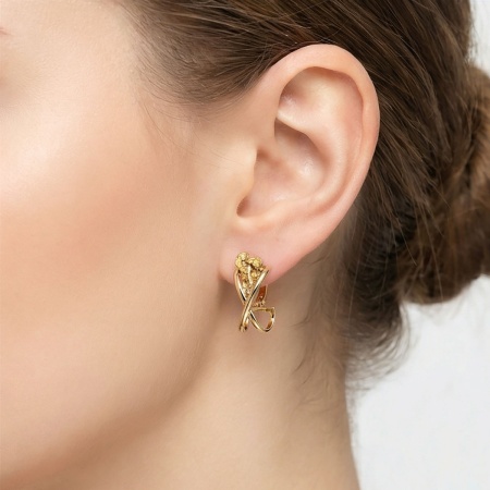 Серьги из желтого золота с самородком
