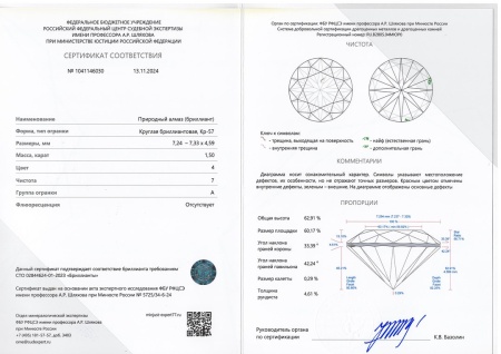 Бриллиант круглый 1,500 карат