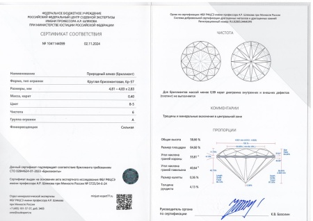 Бриллиант круглый 0,400 карат