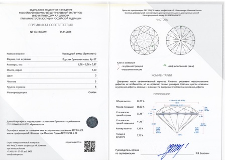Бриллиант круглый 1,000 карат