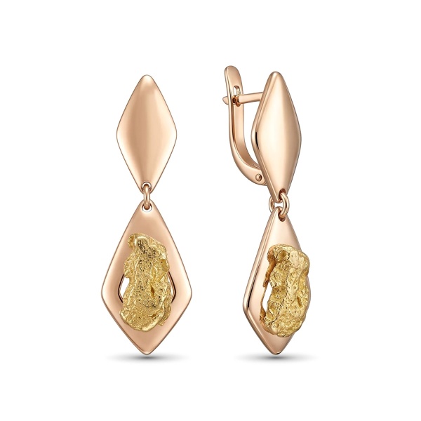 Серьги из красного золота с самородком