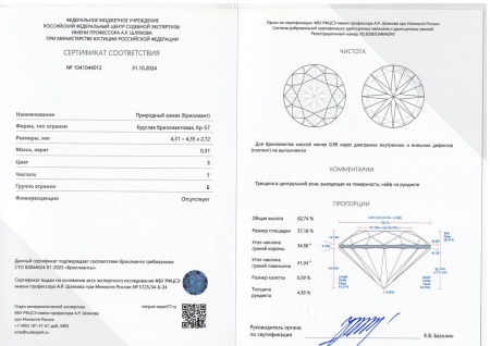 Бриллиант круглый 0,310 карат