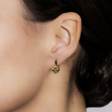 Серьги из желтого золота с хромдиопсидом