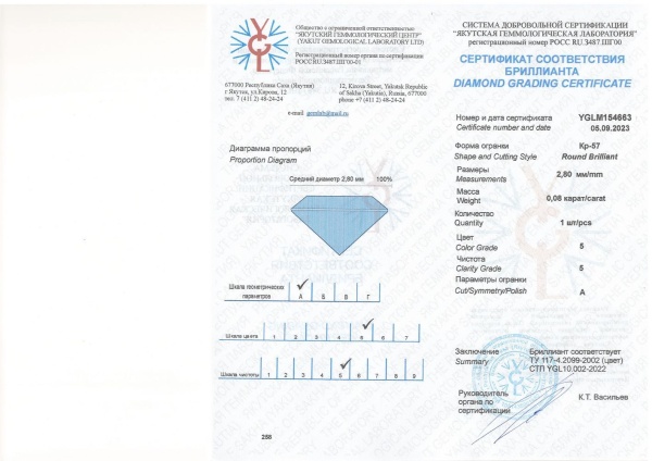 Бриллиант круглый 0,080 карат
