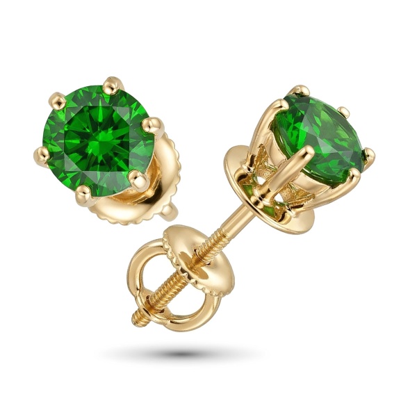 Серьги из желтого золота с хромдиопсидом