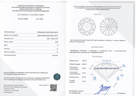 Бриллиант круглый 0,330 карат
