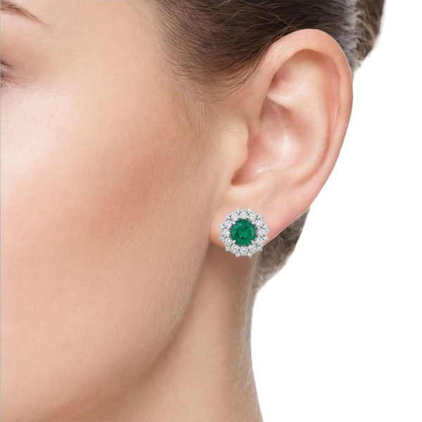 Серьги из белого золота с изумрудом и бриллиантами