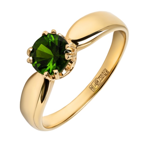 Кольцо из желтого золота с хромдиопсидом
