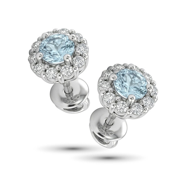 Серьги из родированного золота с аквамарином и бриллиантами