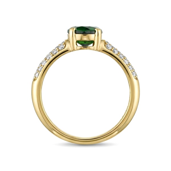 Кольцо из желтого золота с хромдиопсидом и бриллиантами