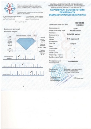 Бриллиант круглый 0,100 карат