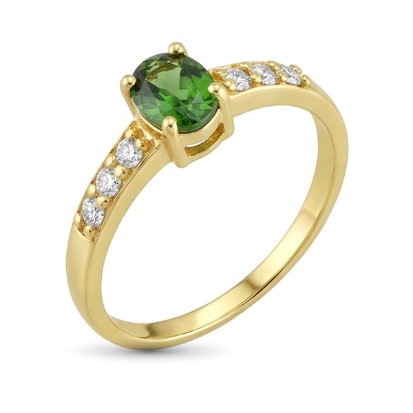 Кольцо из желтого золота с хромдиопсидом и бриллиантами
