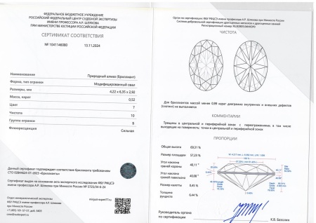 Бриллиант овал 0,520 карат