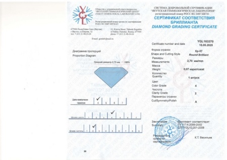 Бриллиант круглый 0,070 карат