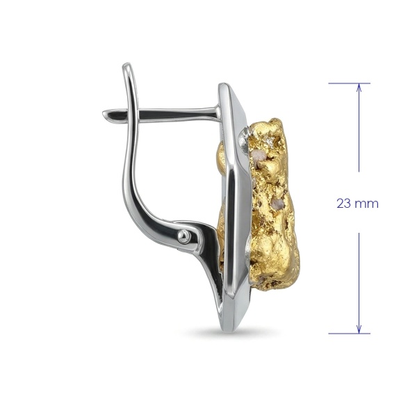 Серьги из белого золота с самородком