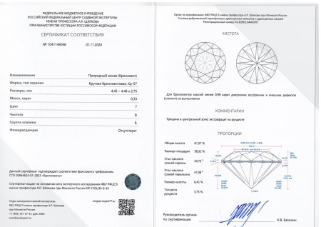 Бриллиант круглый 0,330 карат