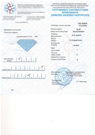 Бриллиант круглый 0,120 карат