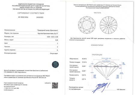 Бриллиант круглый 0,260 карат