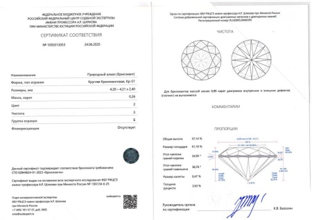 Бриллиант круглый 0,260 карат