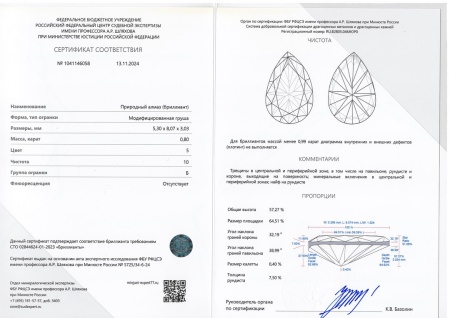Бриллиант груша 0,800 карат
