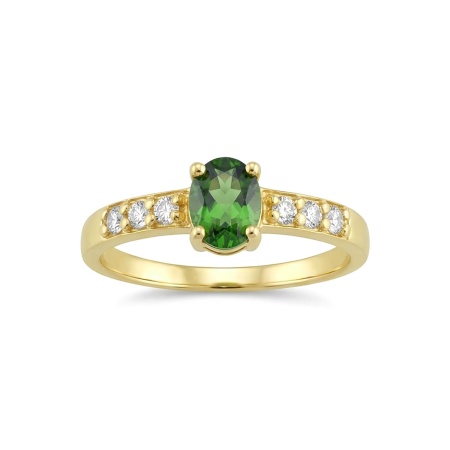 Кольцо из желтого золота с хромдиопсидом и бриллиантами