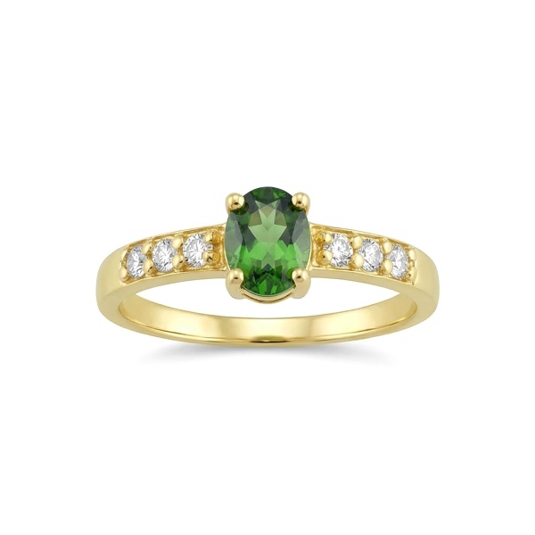 Кольцо из желтого золота с хромдиопсидом и бриллиантами