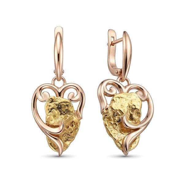 Серьги из красного золото с самородком