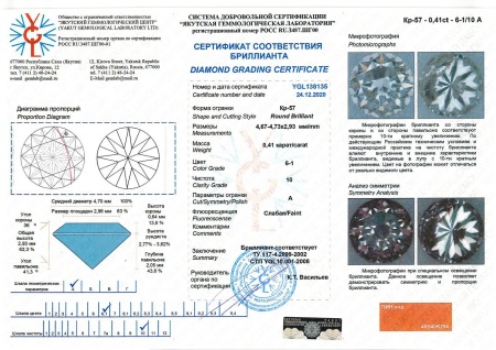 Бриллиант круглый 0,410 карат