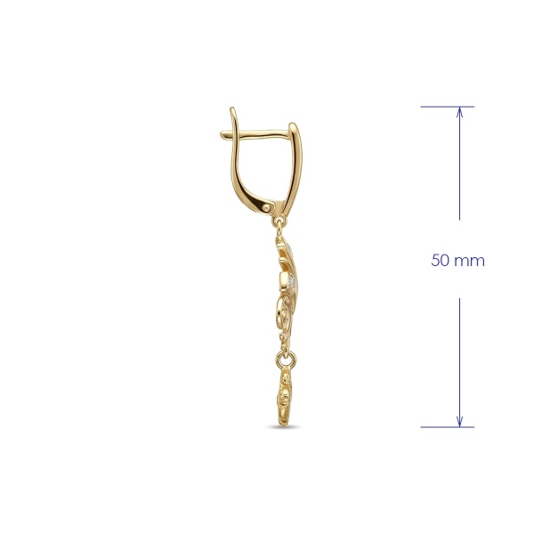 Серьги из желтого золота с самородком и бриллиантами