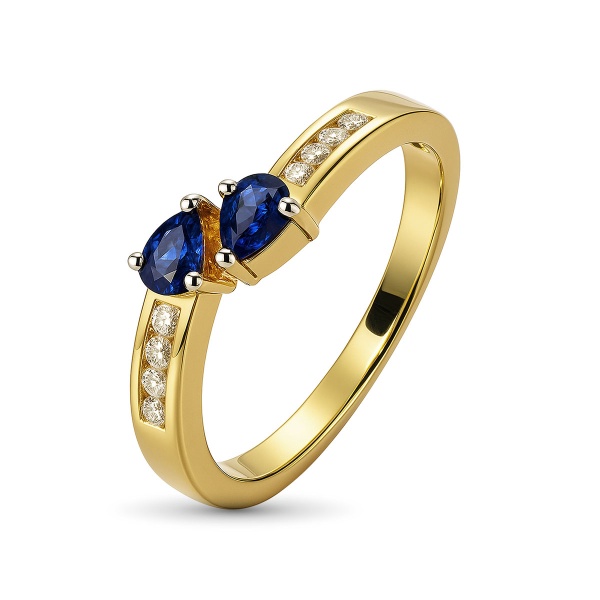 Кольцо из желтого золота с сапфирами и бриллиантами