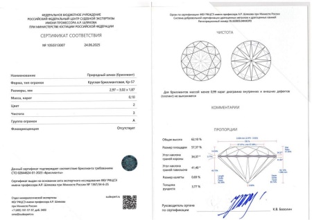 Бриллиант круглый 0,100 карат