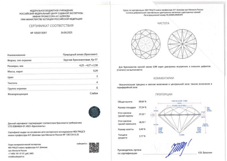 Бриллиант круглый 0,290 карат