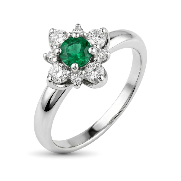 Кольцо из белого золота с изумрудом и бриллиантами
