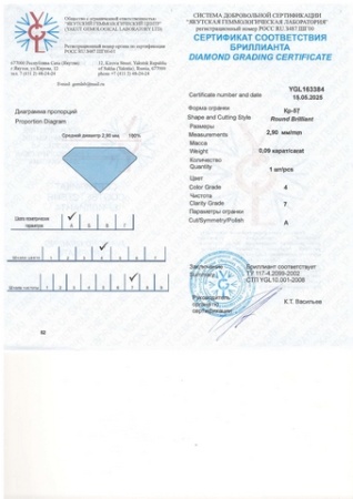 Бриллиант круглый 0,090 карат