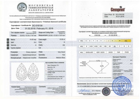 Бриллиант груша 15,050 карат