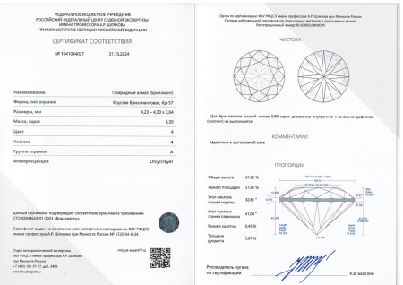 Бриллиант круглый 0,300 карат