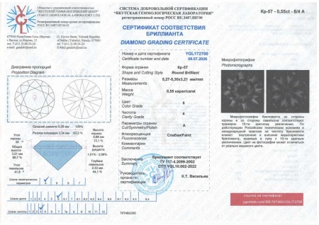 Бриллиант круглый 0,550 карат