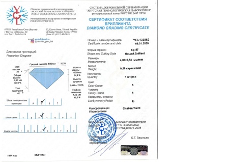 Бриллиант круглый 0,260 карат