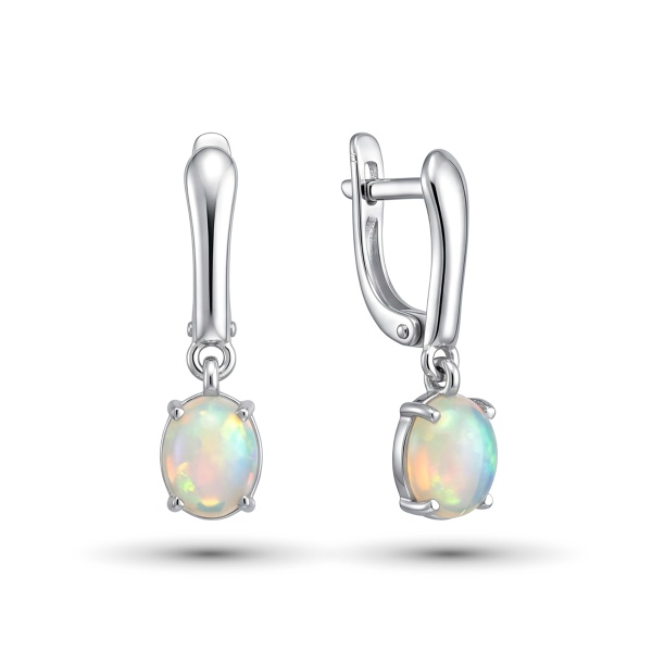 Серьги из родированного золота с опалом