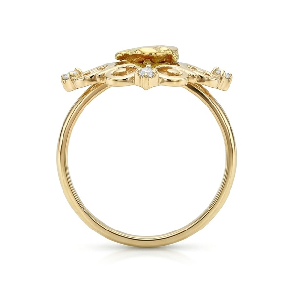 Кольцо из желтого золота с самородком и бриллиантами