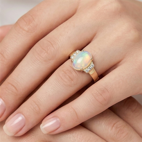 Кольцо из желтого золота с опалом и бриллиантами