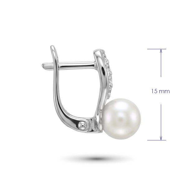 Серьги из родированного золота с жемчугом и бриллиантами