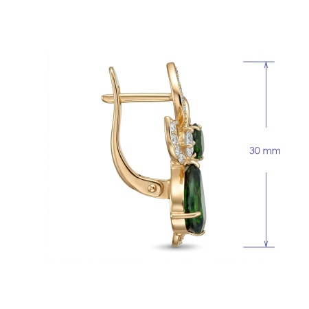 Серьги из желтого золота с хромдиопсидом и бриллиантами