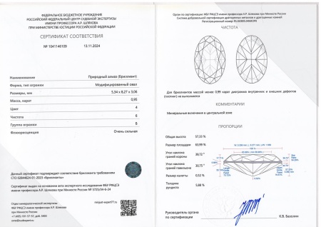 Бриллиант овал 0,950 карат