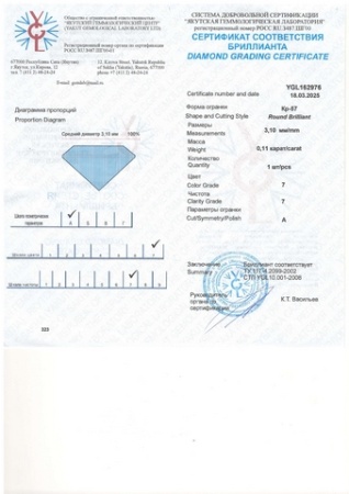 Бриллиант круглый 0,110 карат