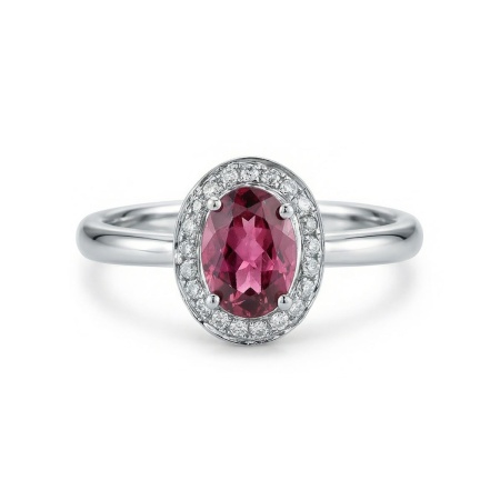 Кольцо из белого золота с турмалином и бриллиантами