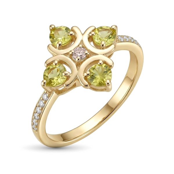 Кольцо из желтого золота с сапфиром и бриллиантами