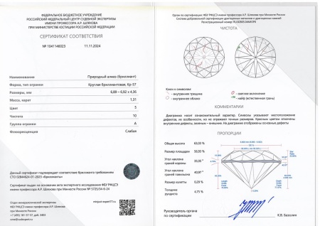 Бриллиант круглый 1,310 карат
